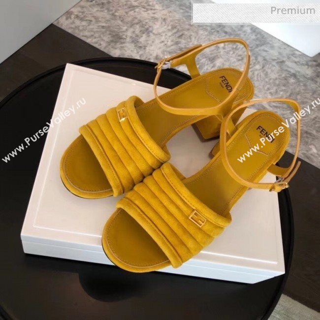 Fendi Suede Promenade Sandals With Wide Topstitched Band Yellow 2020 (MD-20042331)