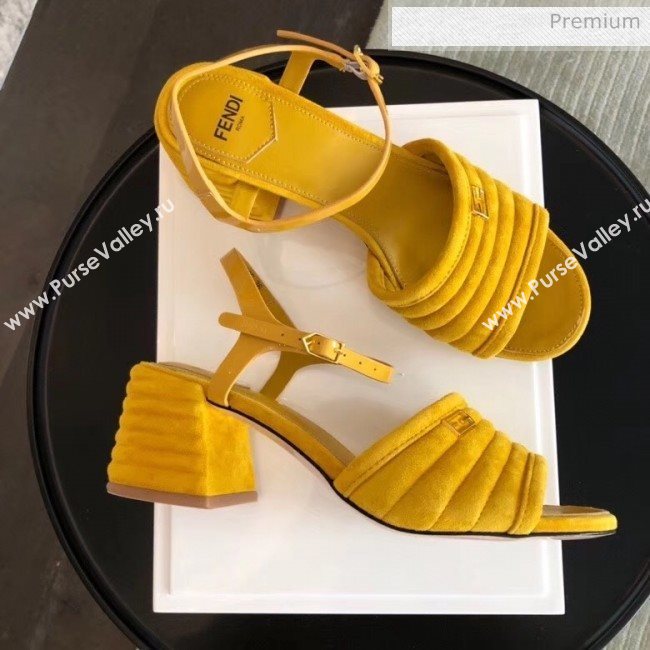 Fendi Suede Promenade Sandals With Wide Topstitched Band Yellow 2020 (MD-20042331)