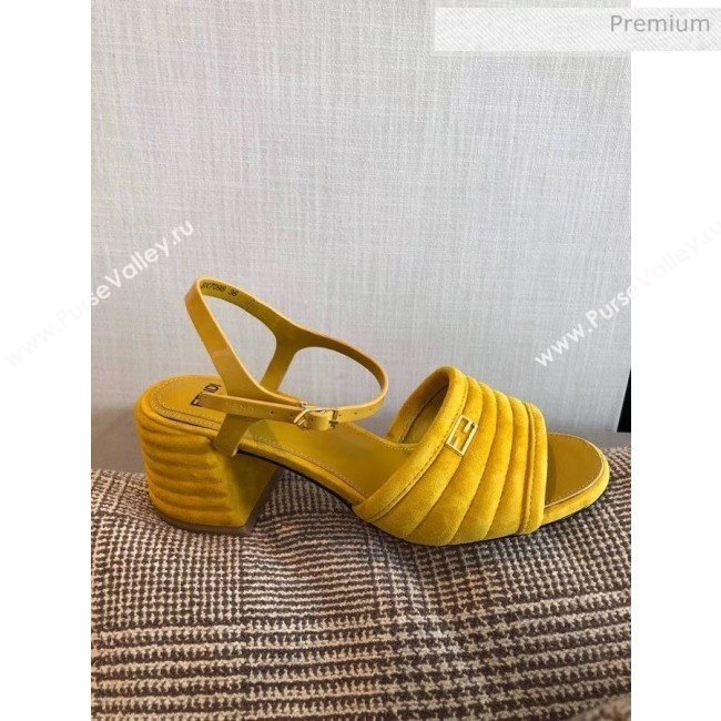 Fendi Suede Promenade Sandals With Wide Topstitched Band Yellow 2020 (MD-20042331)