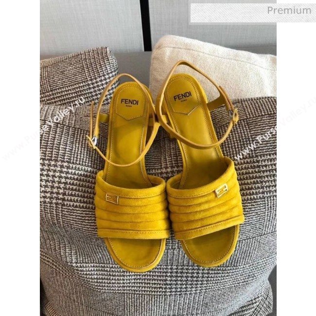 Fendi Suede Promenade Sandals With Wide Topstitched Band Yellow 2020 (MD-20042331)