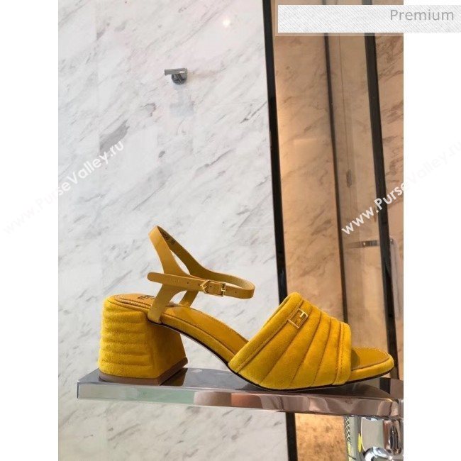 Fendi Suede Promenade Sandals With Wide Topstitched Band Yellow 2020 (MD-20042331)