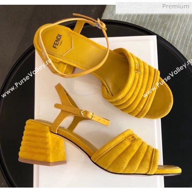 Fendi Suede Promenade Sandals With Wide Topstitched Band Yellow 2020 (MD-20042331)