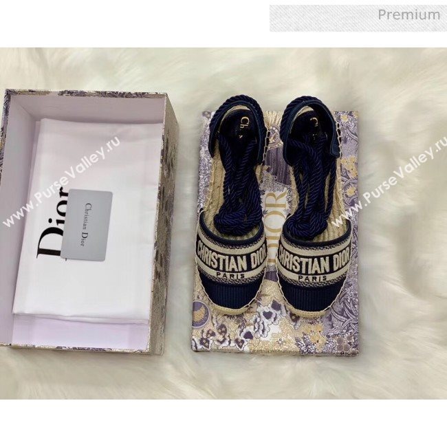 Dior Oblique Embroidered Cotton Lace-up Espadrille Wedges Blue 2020 (HB-20043026)