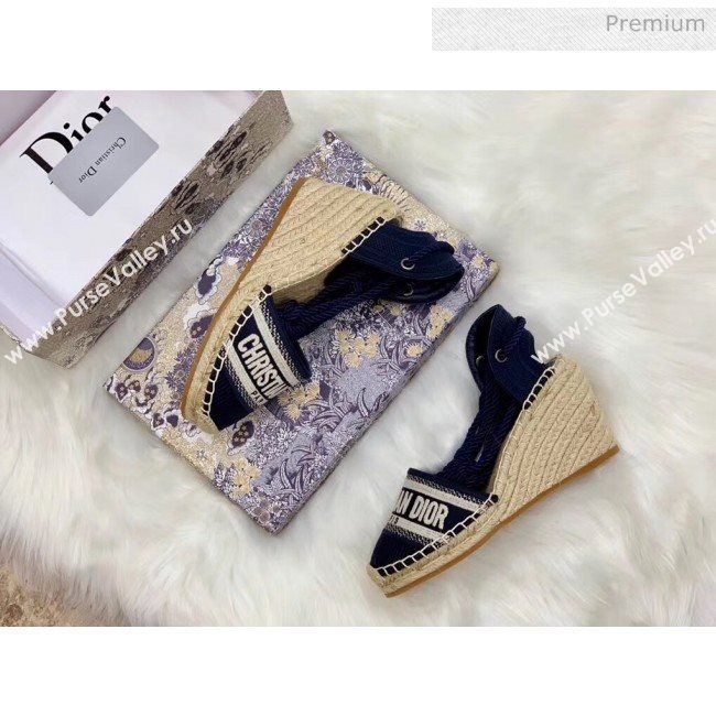 Dior Oblique Embroidered Cotton Lace-up Espadrille Wedges Blue 2020 (HB-20043026)