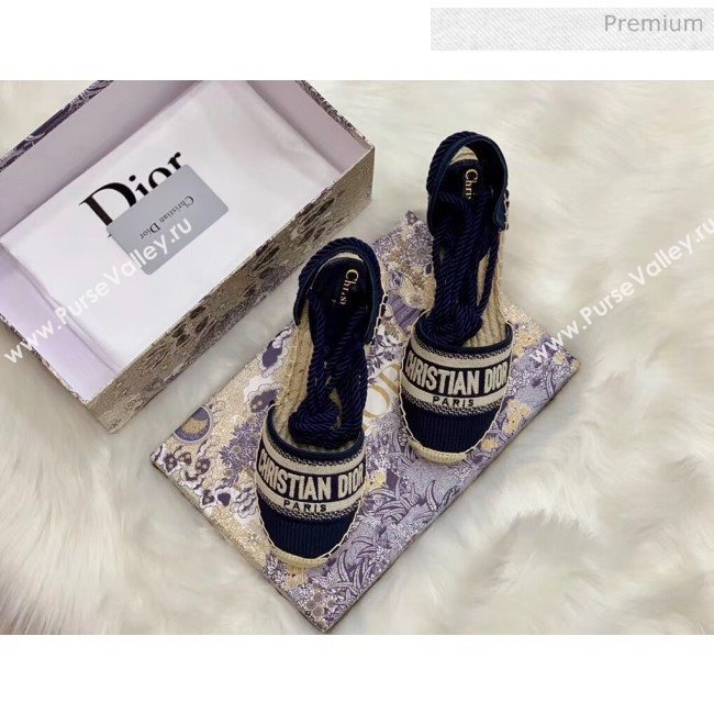 Dior Oblique Embroidered Cotton Lace-up Espadrille Wedges Blue 2020 (HB-20043026)