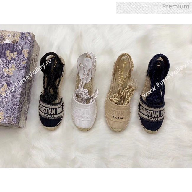 Dior Oblique Embroidered Cotton Lace-up Espadrille Wedges Blue 2020 (HB-20043026)