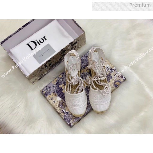 Dior Oblique Embroidered Cotton Lace-up Espadrille Wedges White 2020 (HB-20043027)