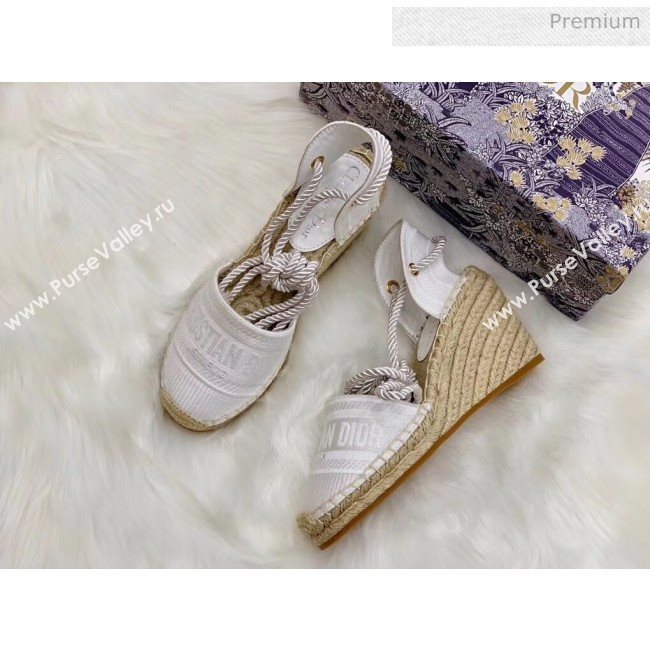 Dior Oblique Embroidered Cotton Lace-up Espadrille Wedges White 2020 (HB-20043027)