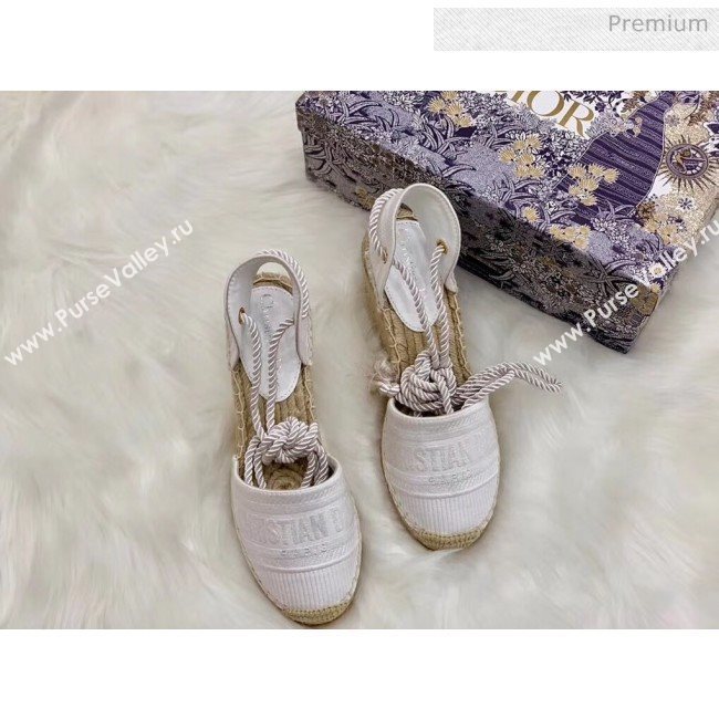 Dior Oblique Embroidered Cotton Lace-up Espadrille Wedges White 2020 (HB-20043027)