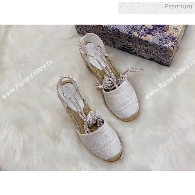 Dior Oblique Embroidered Cotton Lace-up Espadrille Wedges White 2020 (HB-20043027)