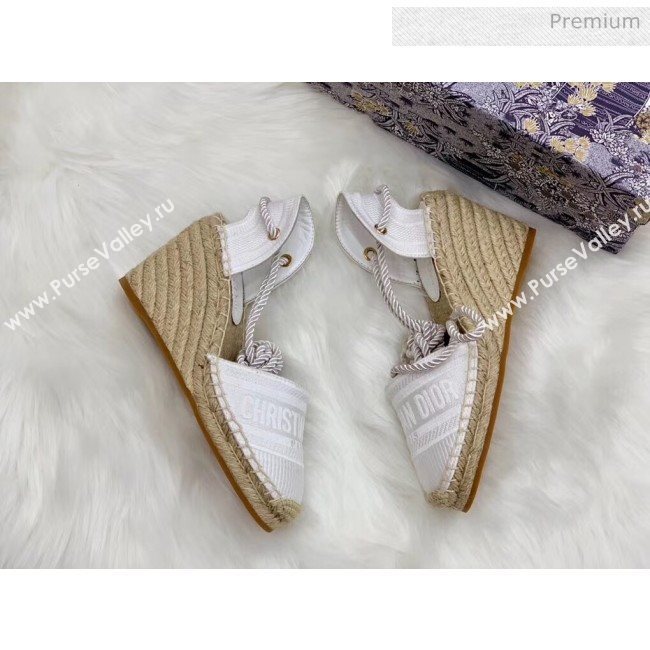 Dior Oblique Embroidered Cotton Lace-up Espadrille Wedges White 2020 (HB-20043027)
