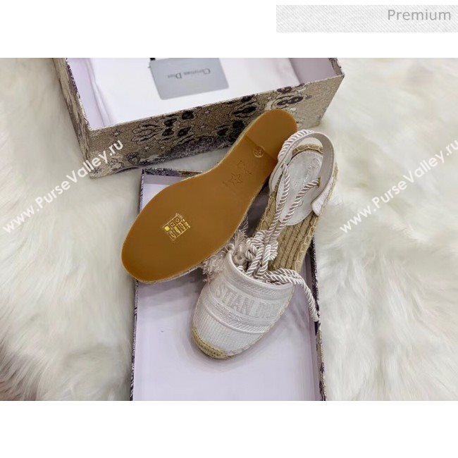 Dior Oblique Embroidered Cotton Lace-up Espadrille Wedges White 2020 (HB-20043027)
