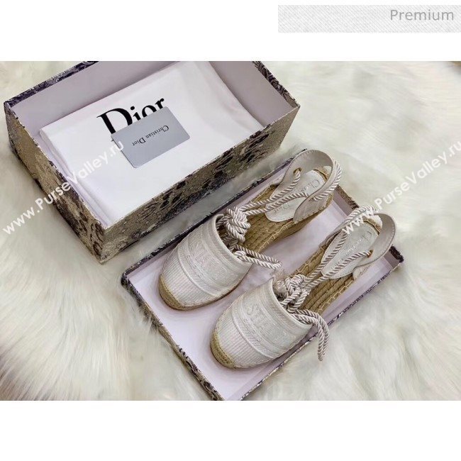 Dior Oblique Embroidered Cotton Lace-up Espadrille Wedges White 2020 (HB-20043027)