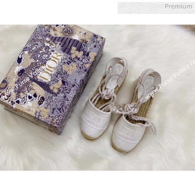 Dior Oblique Embroidered Cotton Lace-up Espadrille Wedges White 2020 (HB-20043027)