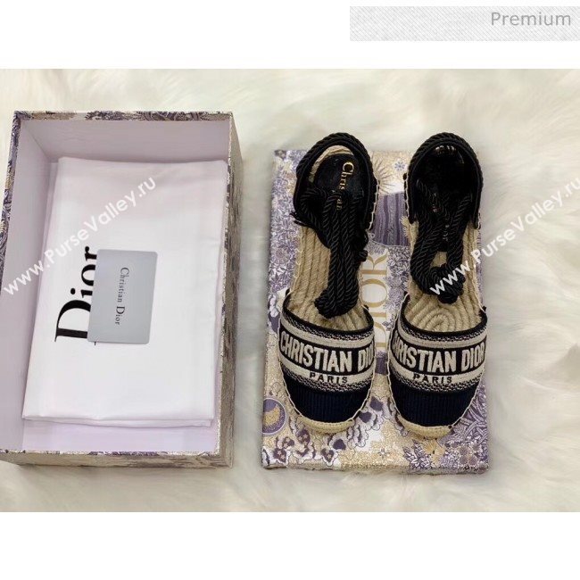 Dior Oblique Embroidered Cotton Lace-up Espadrille Wedges Black 2020 (HB-20043028)