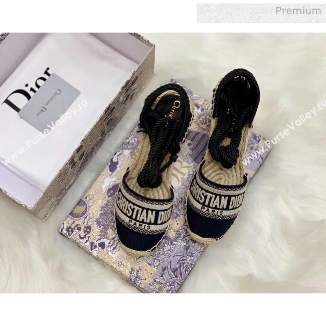 Dior Oblique Embroidered Cotton Lace-up Espadrille Wedges Black 2020 (HB-20043028)