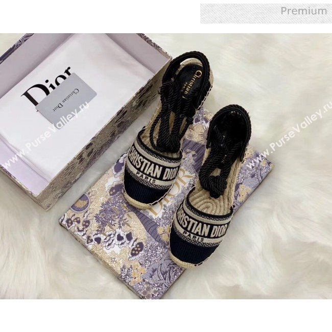 Dior Oblique Embroidered Cotton Lace-up Espadrille Wedges Black 2020 (HB-20043028)