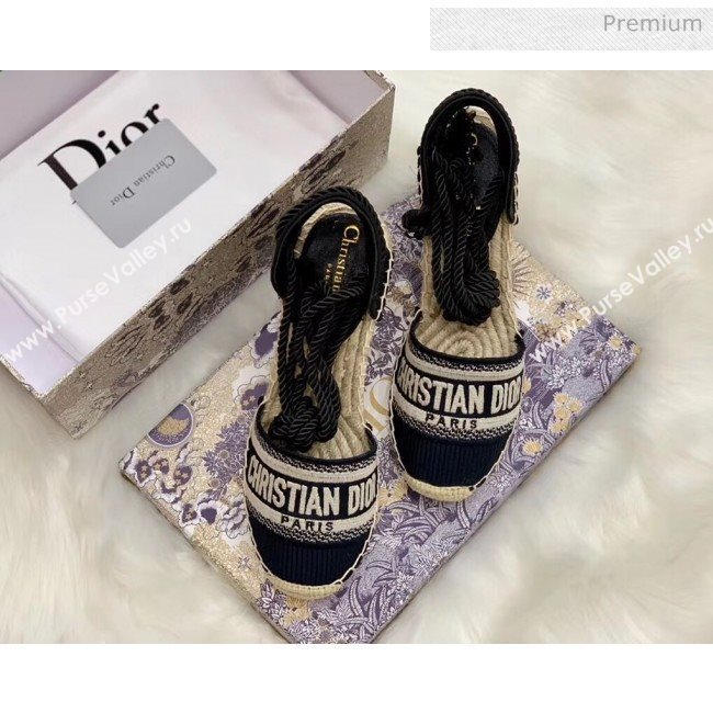 Dior Oblique Embroidered Cotton Lace-up Espadrille Wedges Black 2020 (HB-20043028)