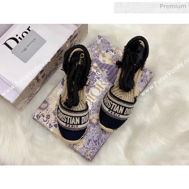 Dior Oblique Embroidered Cotton Lace-up Espadrille Wedges Black 2020 (HB-20043028)