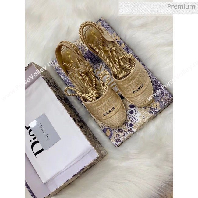 Dior Oblique Embroidered Cotton Lace-up Espadrille Wedges Beige 2020 (HB-20043029)