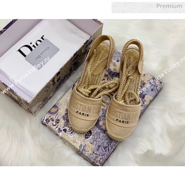 Dior Oblique Embroidered Cotton Lace-up Espadrille Wedges Beige 2020 (HB-20043029)