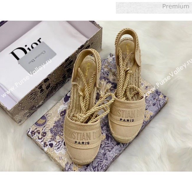 Dior Oblique Embroidered Cotton Lace-up Espadrille Wedges Beige 2020 (HB-20043029)