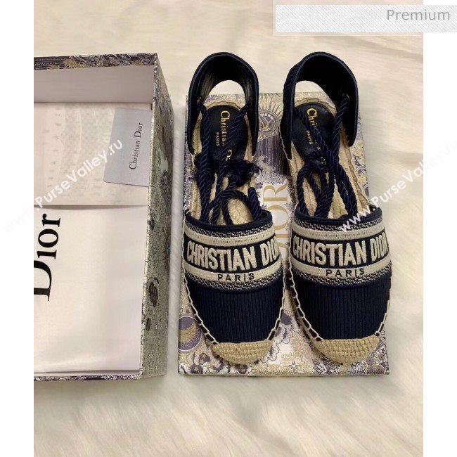 Dior Oblique Embroidered Cotton Lace-up Espadrille Blue 2020 (HB-20043005)