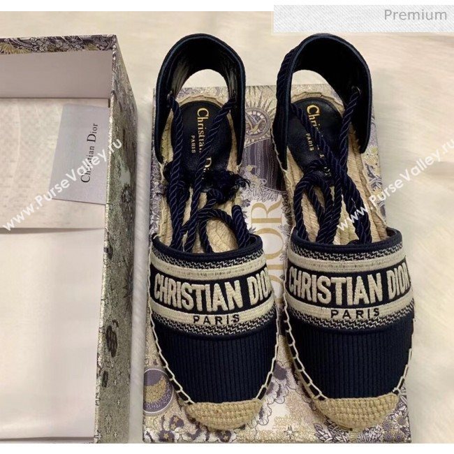 Dior Oblique Embroidered Cotton Lace-up Espadrille Blue 2020 (HB-20043005)