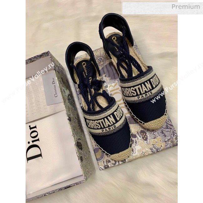 Dior Oblique Embroidered Cotton Lace-up Espadrille Blue 2020 (HB-20043005)