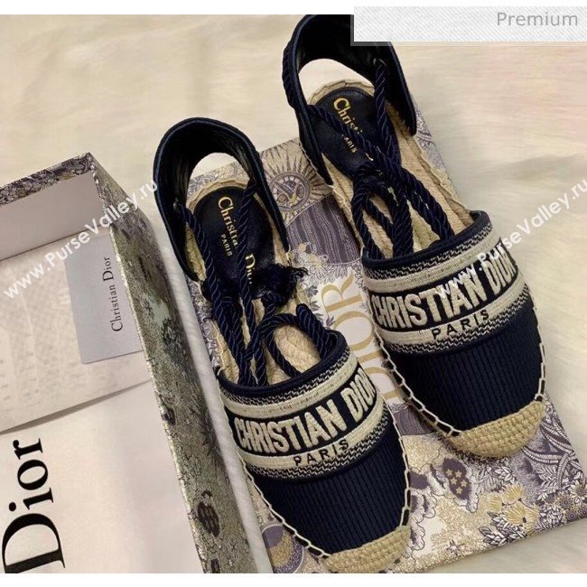 Dior Oblique Embroidered Cotton Lace-up Espadrille Blue 2020 (HB-20043005)