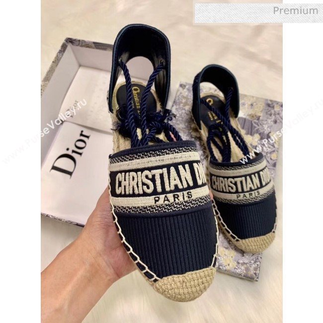 Dior Oblique Embroidered Cotton Lace-up Espadrille Blue 2020 (HB-20043005)
