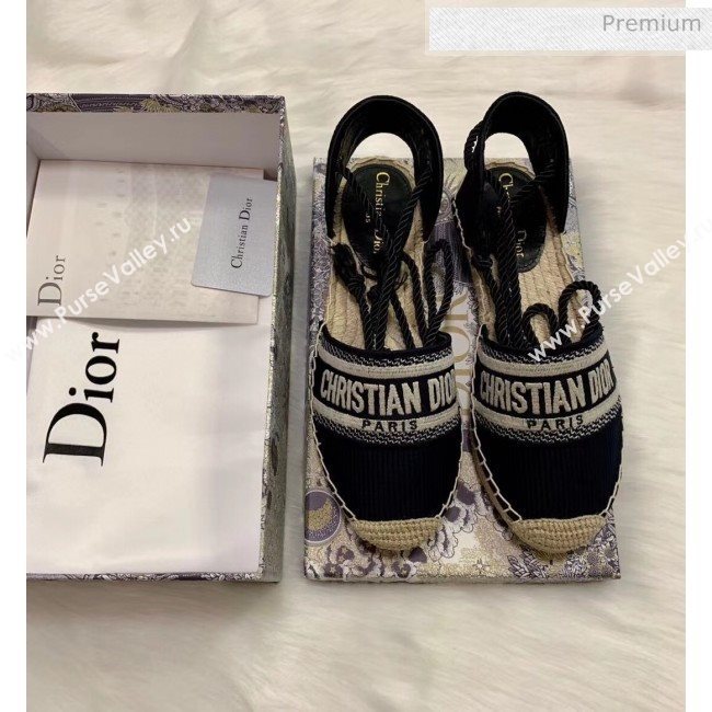 Dior Oblique Embroidered Cotton Lace-up Espadrille Black 2020 (HB-20043032)