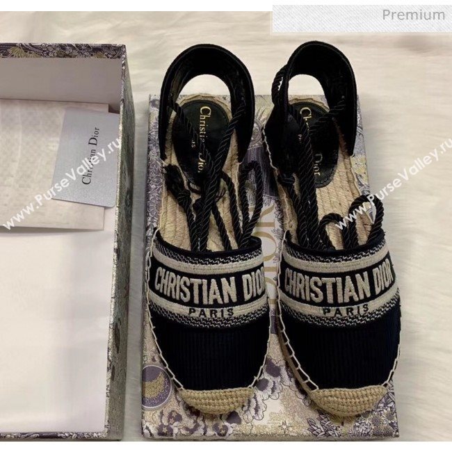 Dior Oblique Embroidered Cotton Lace-up Espadrille Black 2020 (HB-20043032)