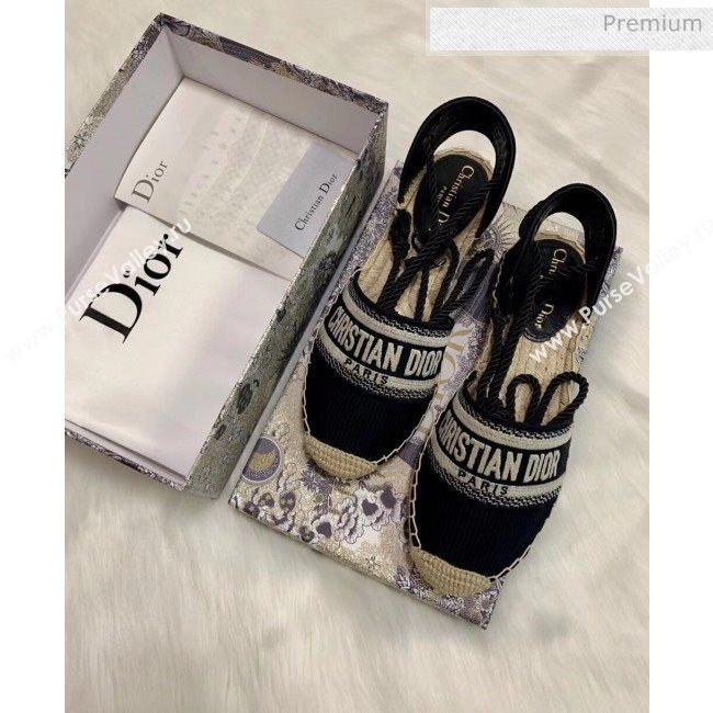 Dior Oblique Embroidered Cotton Lace-up Espadrille Black 2020 (HB-20043032)