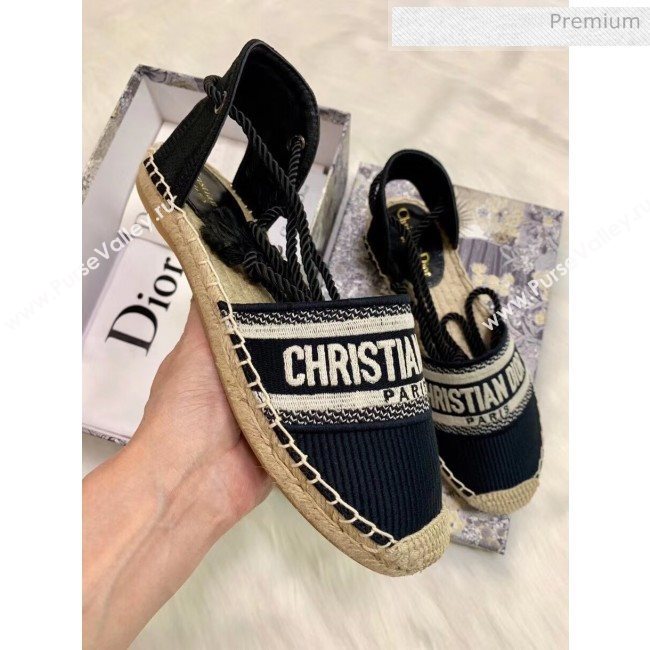 Dior Oblique Embroidered Cotton Lace-up Espadrille Black 2020 (HB-20043032)