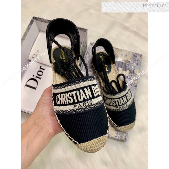 Dior Oblique Embroidered Cotton Lace-up Espadrille Black 2020 (HB-20043032)