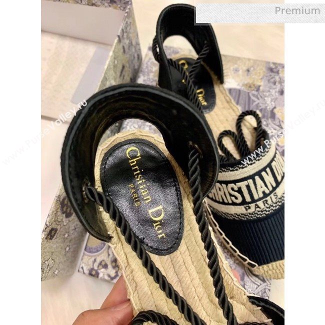 Dior Oblique Embroidered Cotton Lace-up Espadrille Black 2020 (HB-20043032)