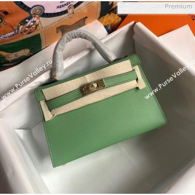 Hermes Mini Kelly II Handbag in Original Epsom Leather Light Green(Gold Hardware) (FL-20043001)