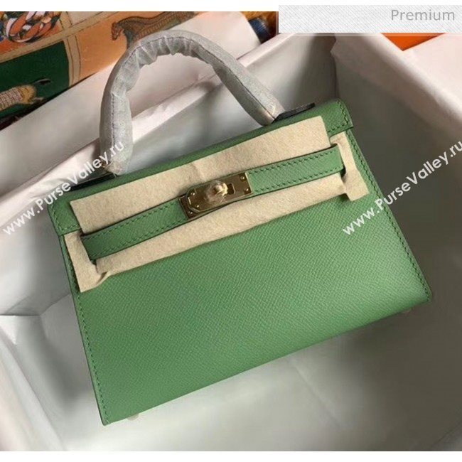 Hermes Mini Kelly II Handbag in Original Epsom Leather Light Green(Gold Hardware) (FL-20043001)