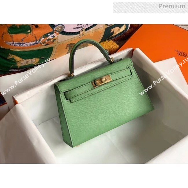 Hermes Mini Kelly II Handbag in Original Epsom Leather Light Green(Gold Hardware) (FL-20043001)