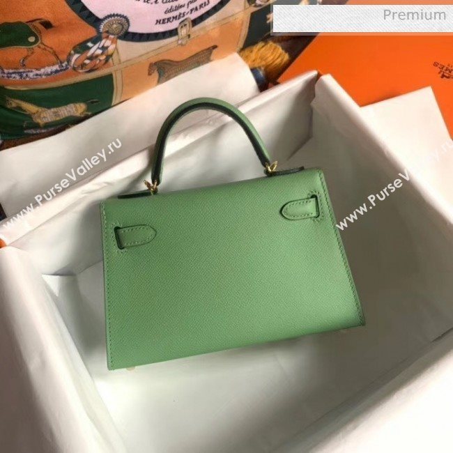 Hermes Mini Kelly II Handbag in Original Epsom Leather Light Green(Gold Hardware) (FL-20043001)