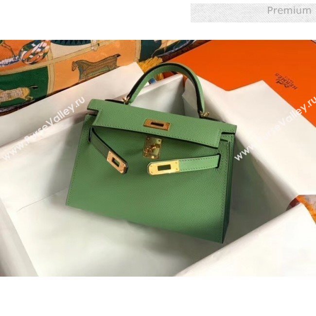 Hermes Mini Kelly II Handbag in Original Epsom Leather Light Green(Gold Hardware) (FL-20043001)