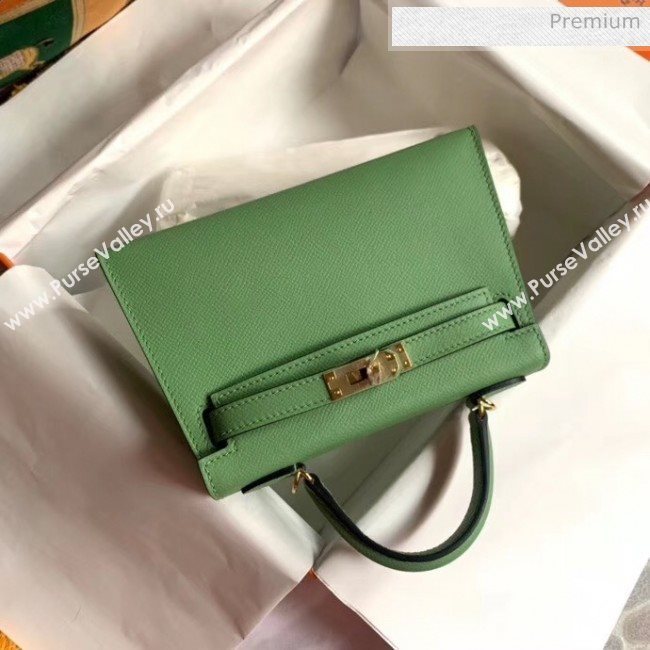 Hermes Mini Kelly II Handbag in Original Epsom Leather Light Green(Gold Hardware) (FL-20043001)