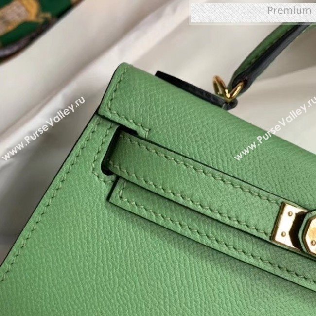 Hermes Mini Kelly II Handbag in Original Epsom Leather Light Green(Gold Hardware) (FL-20043001)