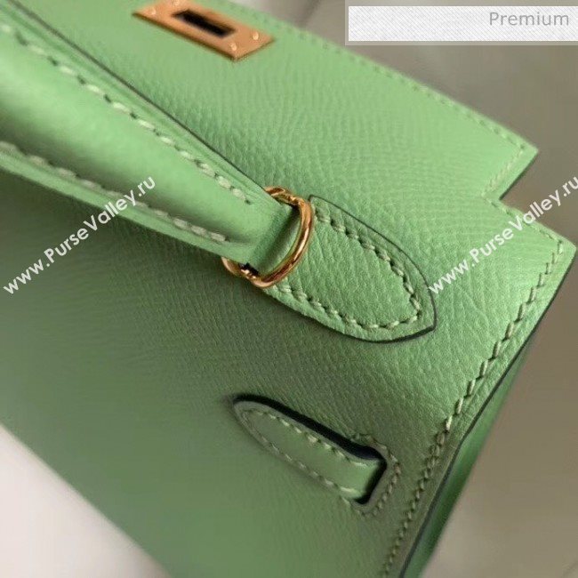 Hermes Mini Kelly II Handbag in Original Epsom Leather Light Green(Gold Hardware) (FL-20043001)