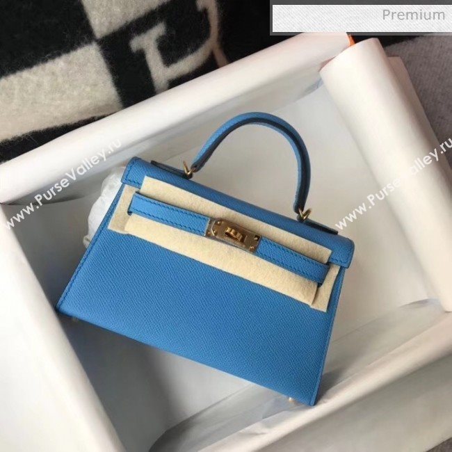 Hermes Mini Kelly II Handbag in Original Epsom Leather Blue(Gold Hardware) (FL-20043002)