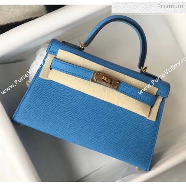 Hermes Mini Kelly II Handbag in Original Epsom Leather Blue(Gold Hardware) (FL-20043002)