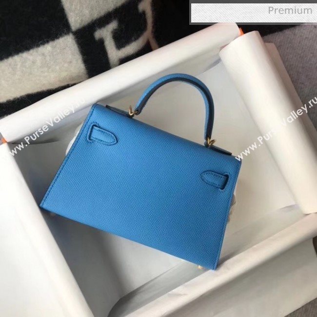 Hermes Mini Kelly II Handbag in Original Epsom Leather Blue(Gold Hardware) (FL-20043002)