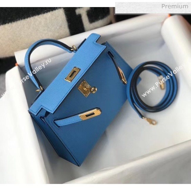 Hermes Mini Kelly II Handbag in Original Epsom Leather Blue(Gold Hardware) (FL-20043002)