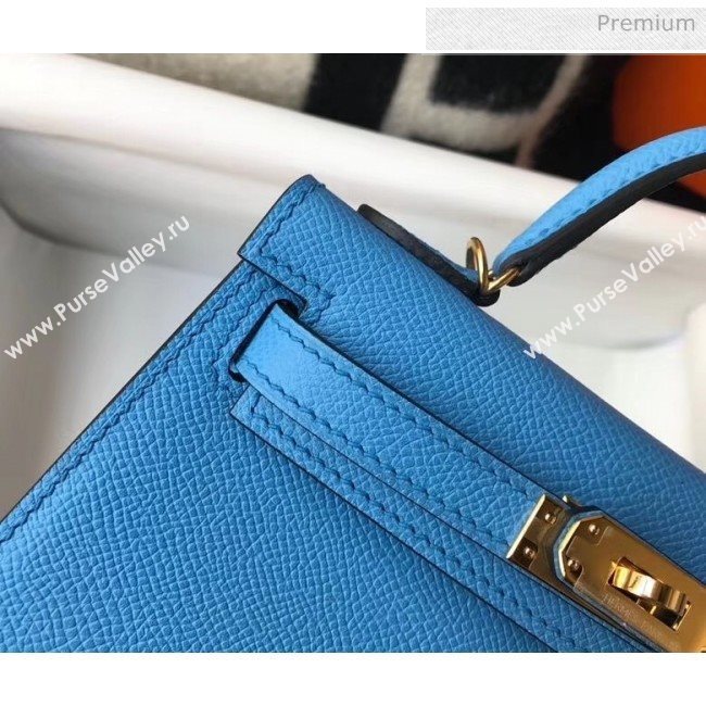 Hermes Mini Kelly II Handbag in Original Epsom Leather Blue(Gold Hardware) (FL-20043002)